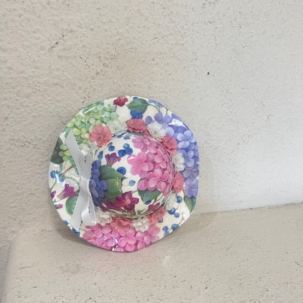 Vintage porcelain floral wall hanging decor hat Ornate Ceramic Cottagecore‎